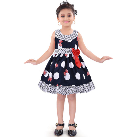 Girls Printed Bow Cotton Casual Dress
