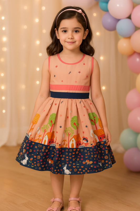 Girls Cotton Printed Pleated Summer Dress