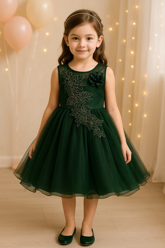Baby Girl's A-Line Knee Length Dress(fe1051dgrn)