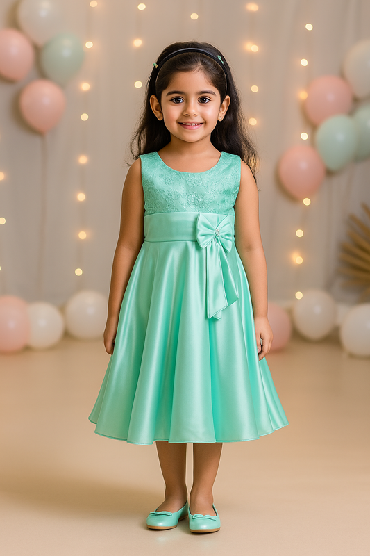 Girls Bow Embroidered Party Wear Dress