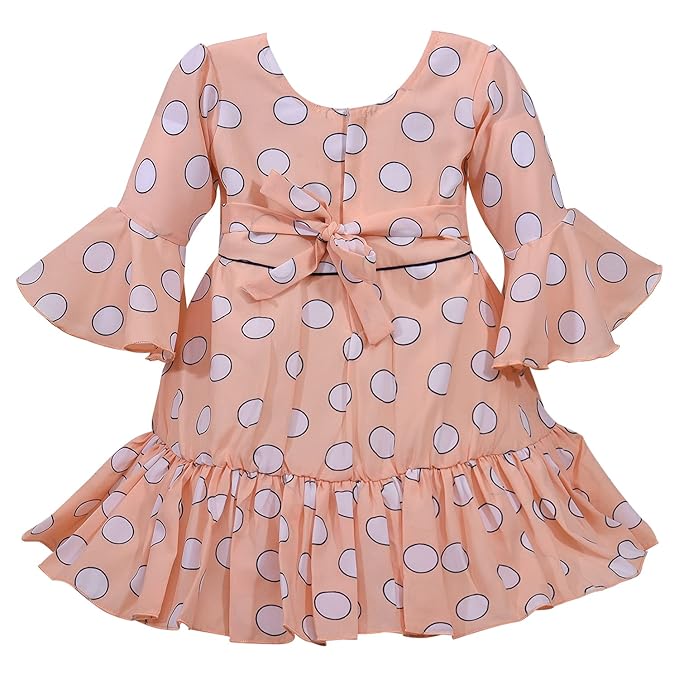 Girls Polka Print Bell Sleeve Fit and Flare Frock Dress