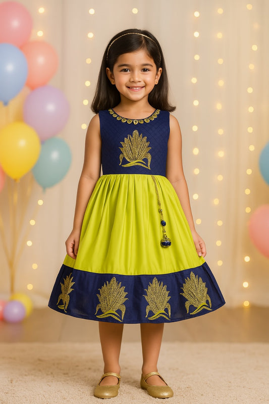 Girls Embroidered Ethnic Flared Dress