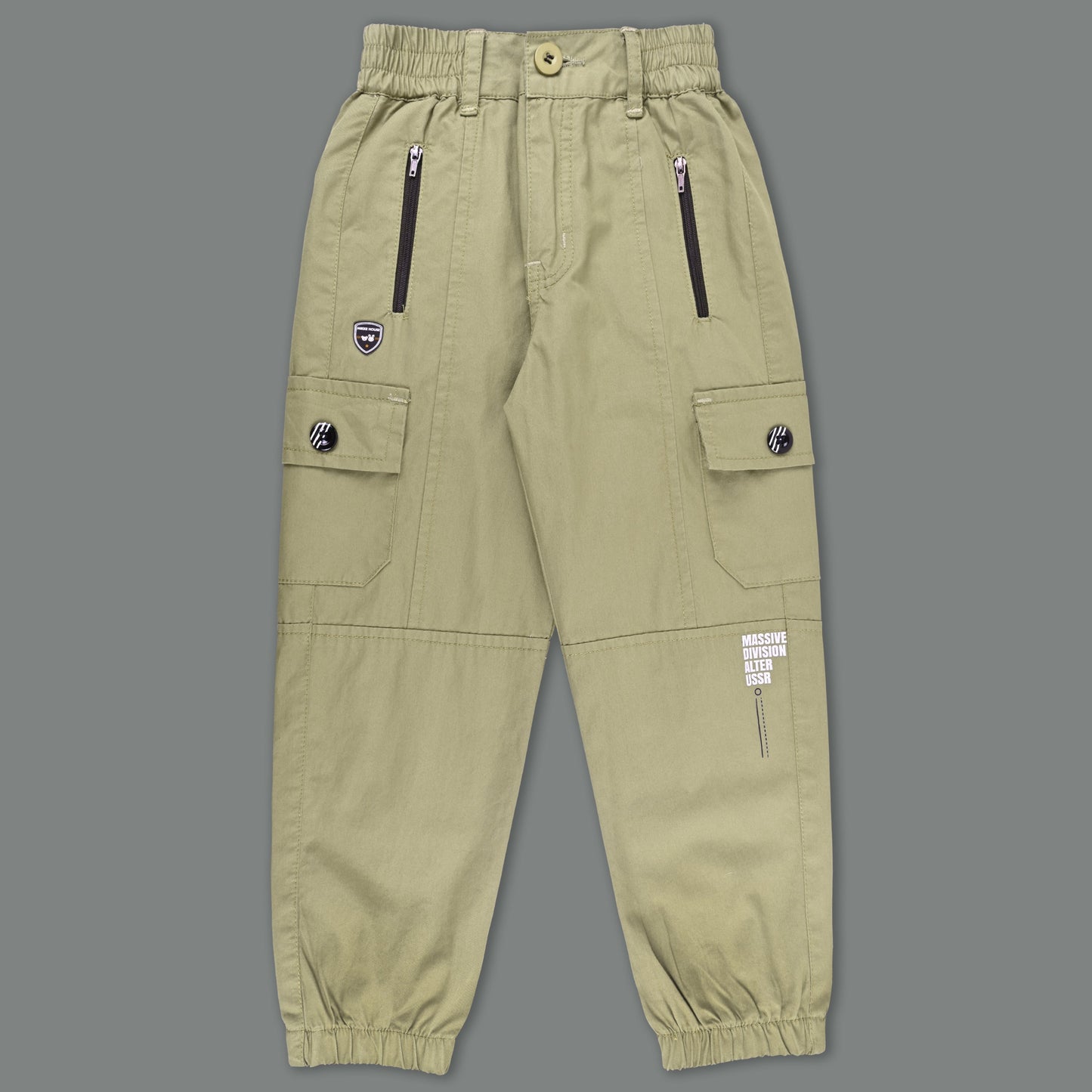 Boys Zipper Detail Elastic Waist Cotton Cargo Trouser