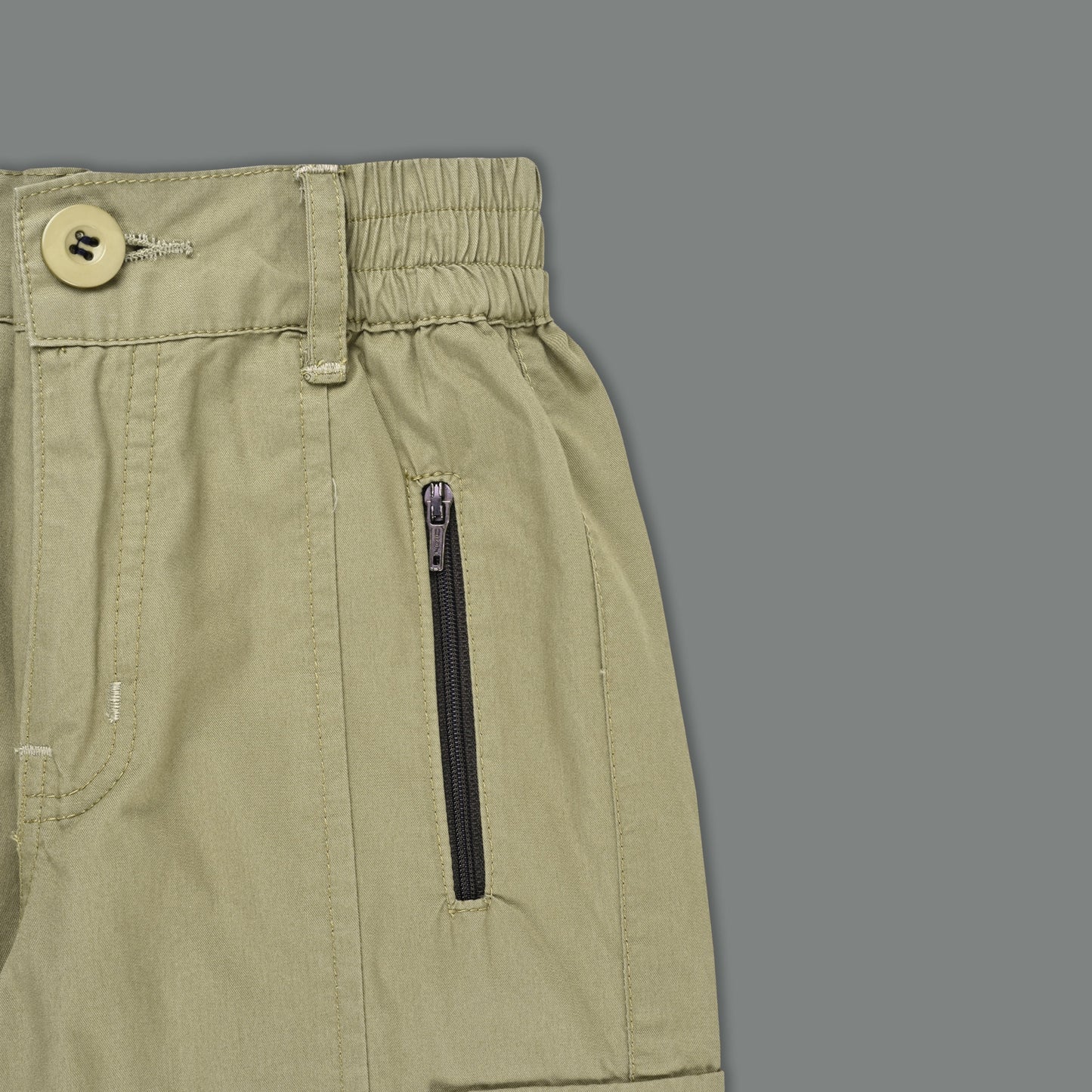Boys Zipper Detail Elastic Waist Cotton Cargo Trouser