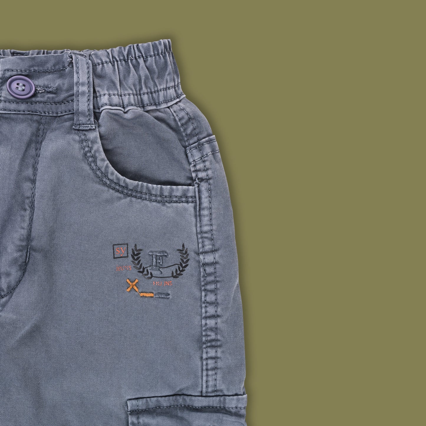 Boys Elastic Waist Cargo Denim Trouser