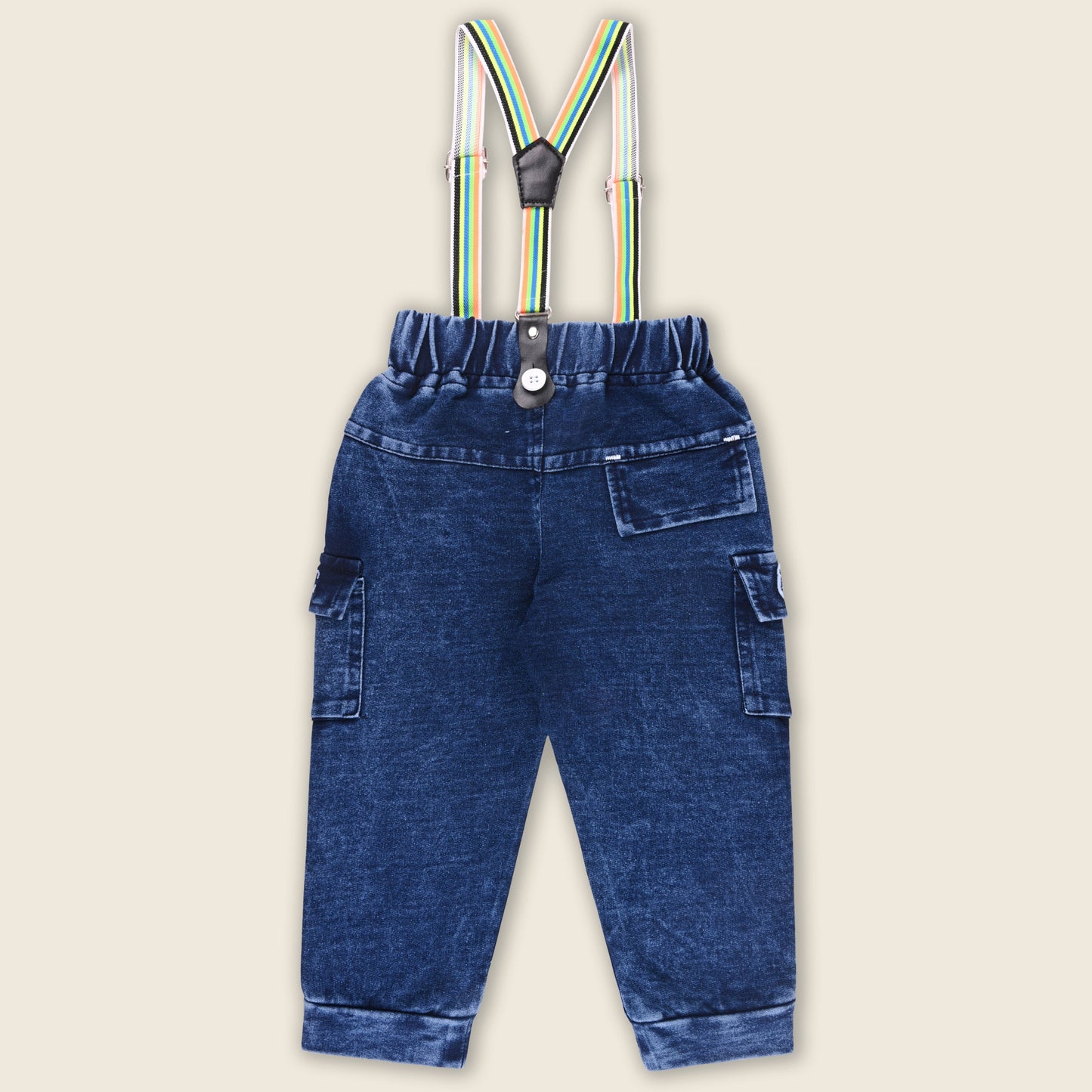 Boys Blue Denim Elastic Cargo Trouser With Suspenders