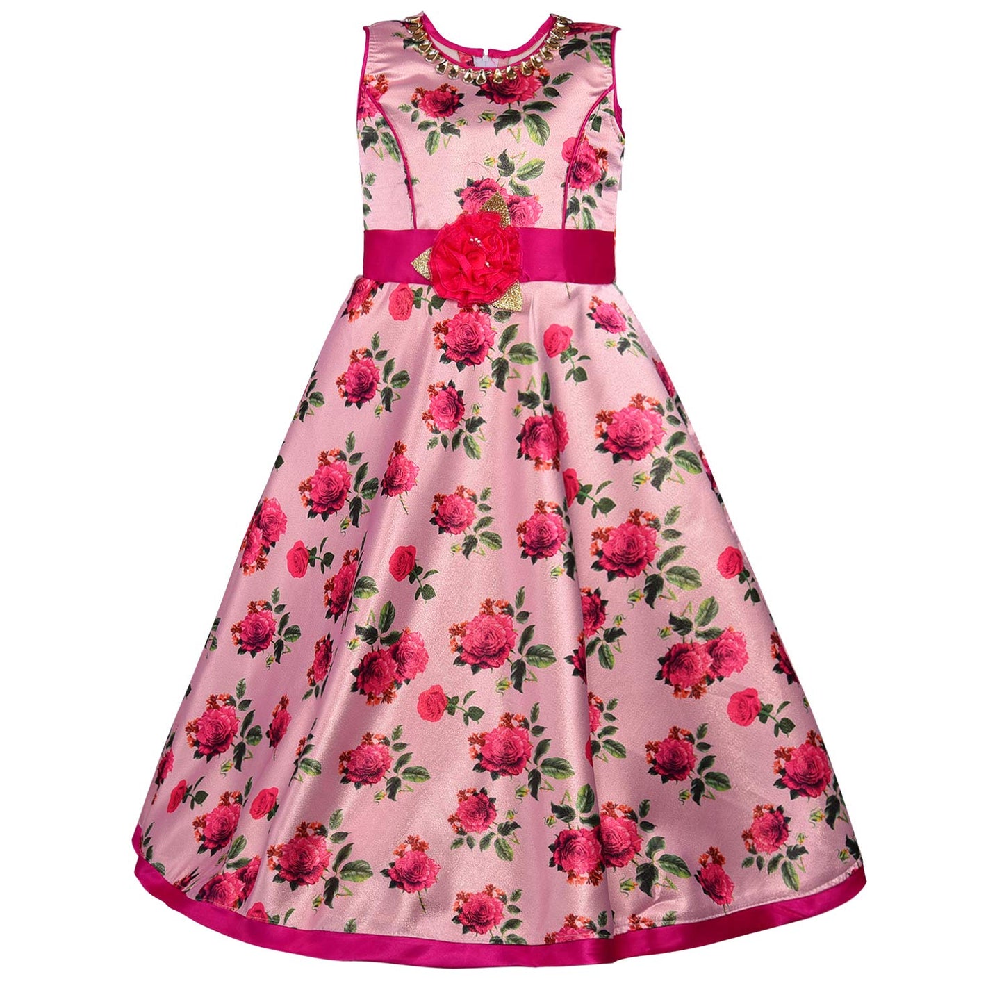 Girls Long Dress Birthday Frocks for Girls - Net - (LF181pnk)