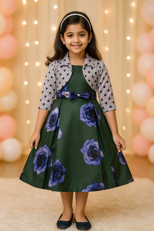 Girls Long Dress Gown with Jacket-(LF215grn)