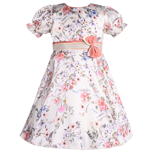 Girls Floral Casual Dress with Puff Sleeves