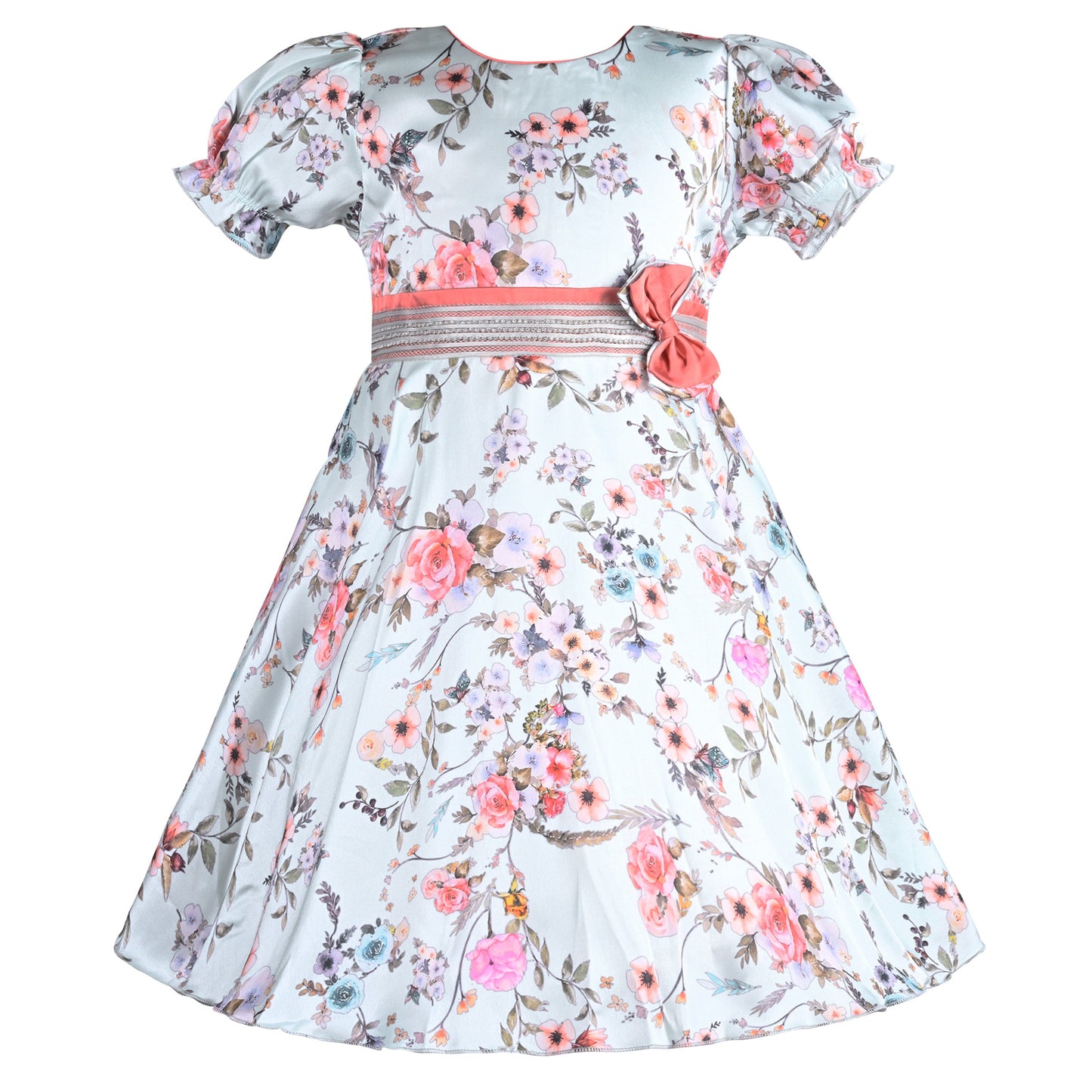 Girls Floral Casual Dress with Puff Sleeves